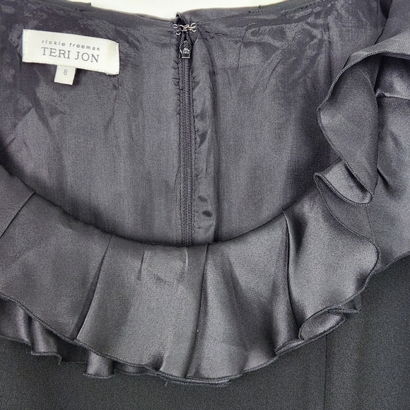Rickie Freeman Teri Jon Black Ruffled Sheath Dress Size 8 - Picture 6 of 11